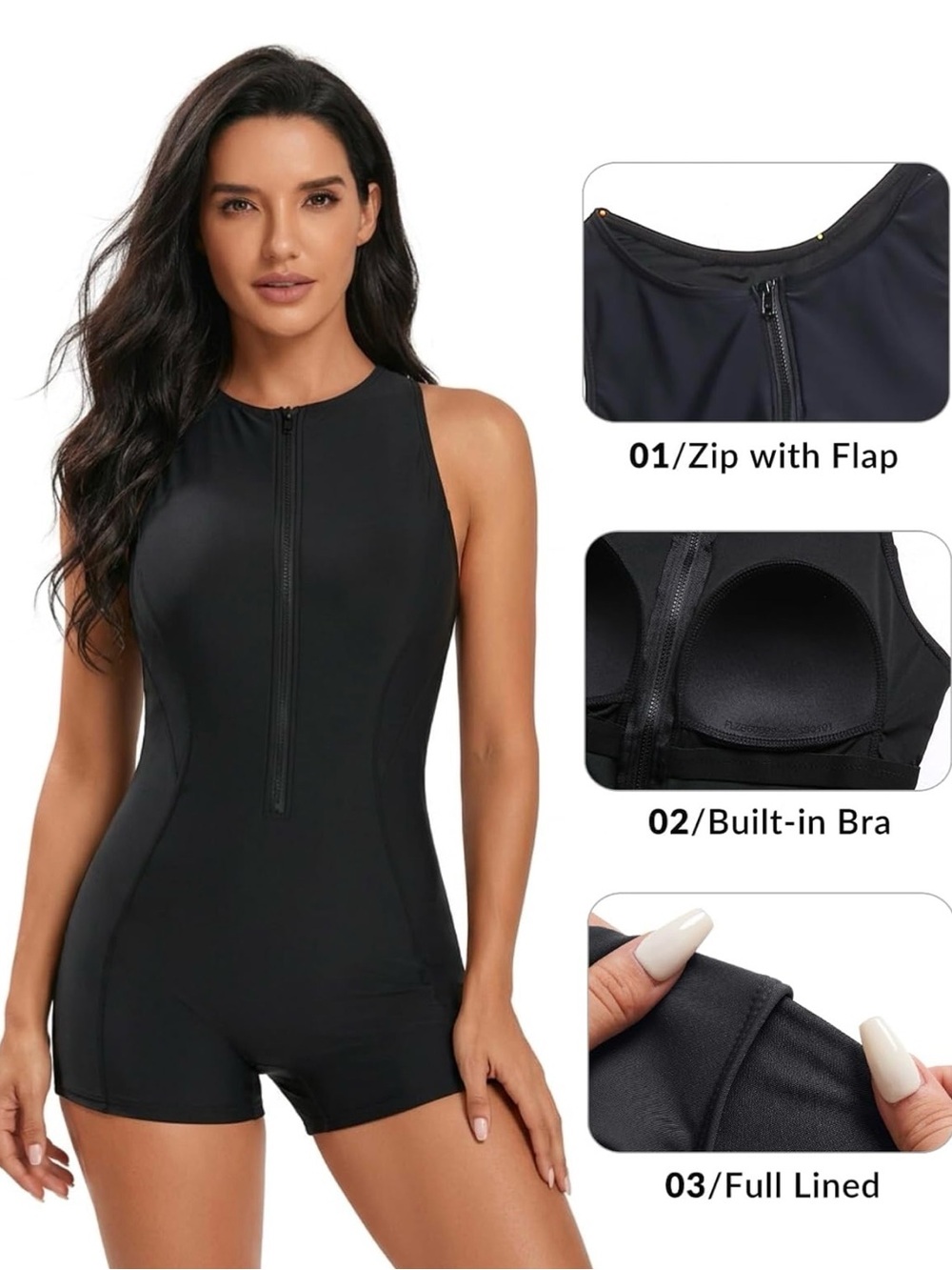 Tempt Me One Piece Boyleg Swimsuit Zip Up Racerback Bathing Suit "NWT"